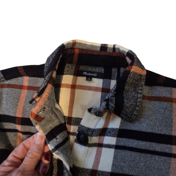 Madewell Flannel Bromley Shirt, Black & Ivory plaid Women's sz Medium - Picture 6 of 12